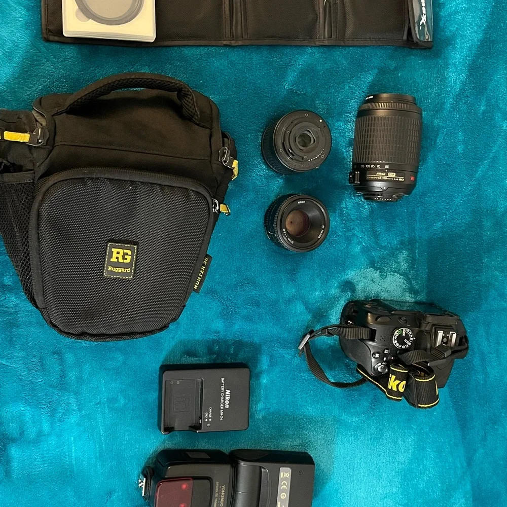 Nikon D3300 DSLR, 3 lenses, and accessories